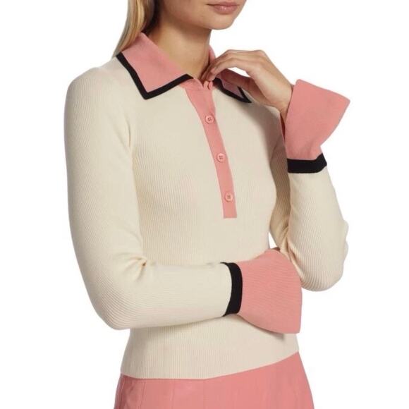ALICE + OLIVIA Women’s Cream and Pink Colorblocked Wool Blend Knit Top - Picture 1 of 7